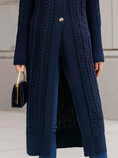 Elegant Navy Cable Knit Longline Cardigan Coat