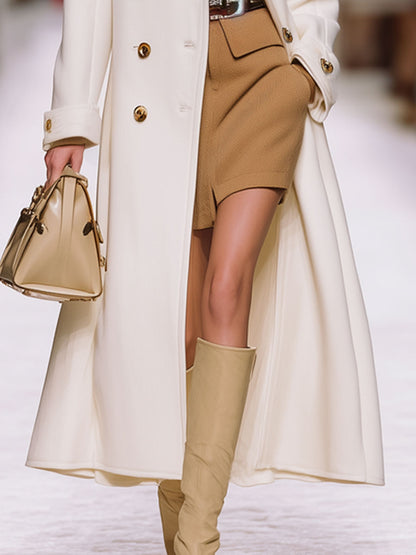 Fashionable Loose Retro White Woolen Long Coat