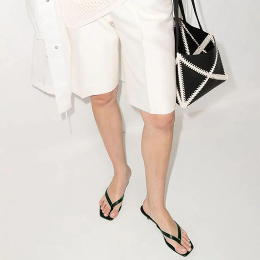 Dark Green Open Square Toe Kitten Heel Casual Flip Flops for Women