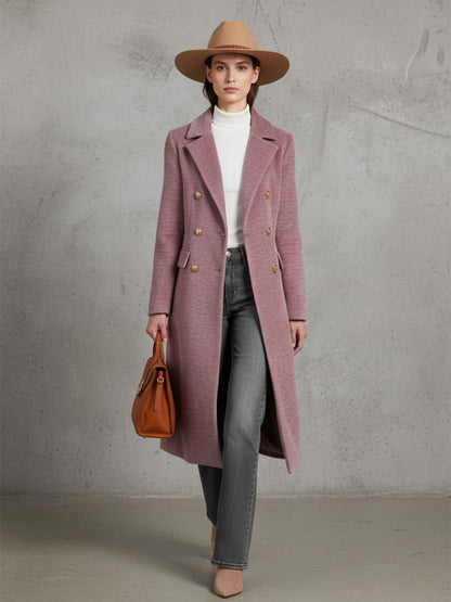 Elegant And Warm Double-breasted Pink Lapel Chenille Coat