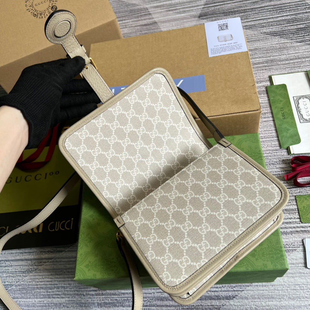gg Mini Shoulder Bag With Interlocking G Beige For Women, Women&#8217;s Bags 7.9in/20cm gg ‎671620 UULBT 9683