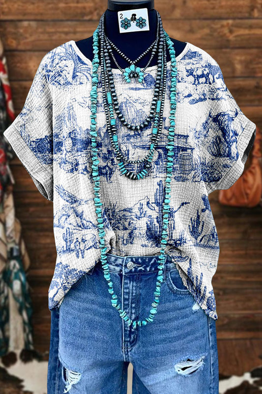 Retro Western Cowboy Washed Dolman Sleeve T-shirt