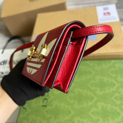 gg x Adidas Card Case With Horsebit Red For Women, Women&#8217;s Bags 4.2in/11cm gg‎