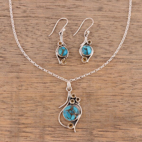 925 Sterling Silver Bohemian Citrine Turquoise Jewelry