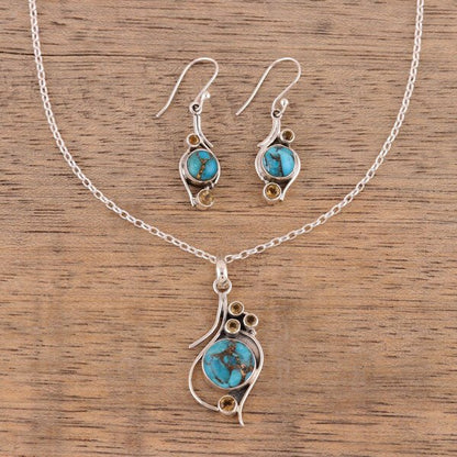 925 Sterling Silver Bohemian Citrine Turquoise Jewelry