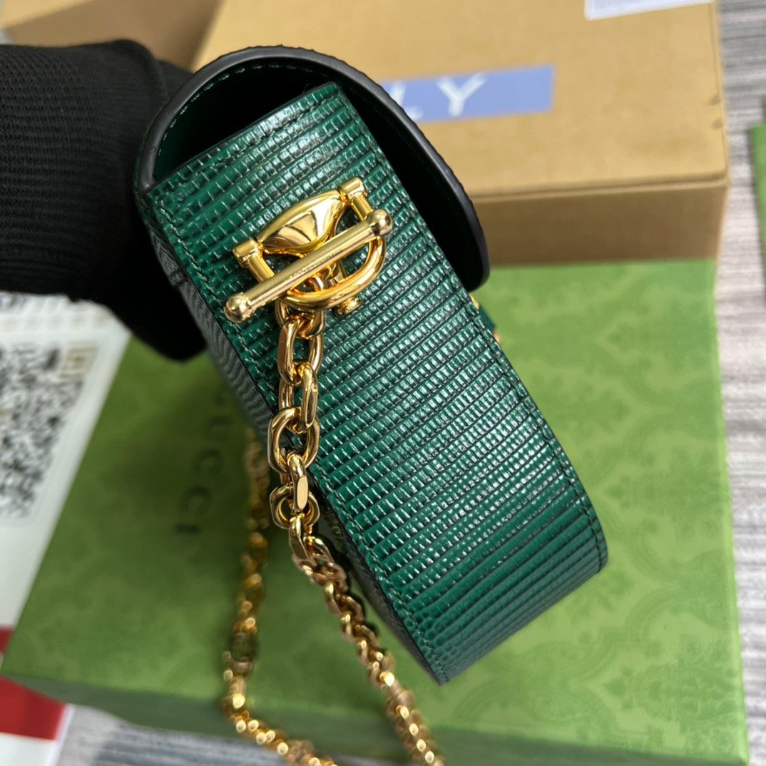 gg Horsebit 1955 Lizard Mini Bag Green For Women, Women&#8217;s Bags 8in/20cm gg‎ ‎675801 LUZ0G 3154