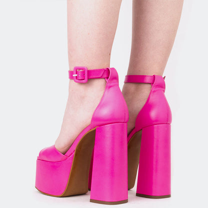 Fuchsia Ankle Strap Open Toe Chunky Heeled Sandals with Platform