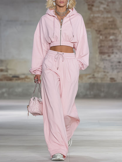 Fashionable Loose Pink Sports Set