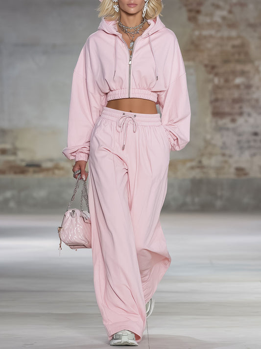 Fashionable Loose Pink Sports Set