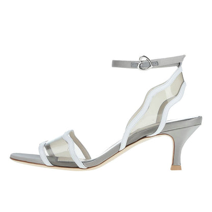 Fashion Gray Wave Strappy Open Round Toe Kitten Heeled Sandals