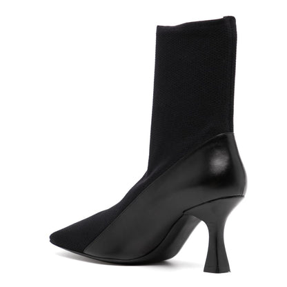 Elegant Square Toe Flared High Heel Pull On Black Booties for Women