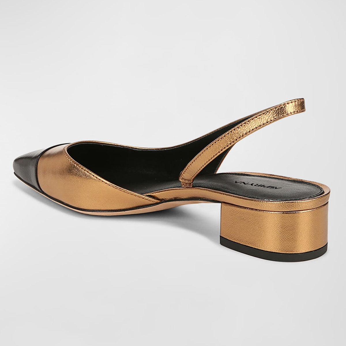Gold & Black Patchwork Slip-On Slingback Heels with Square Toe