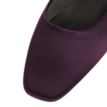 Dark Purple Satin Square Toe Slip-On Flat Simple Mules for Women