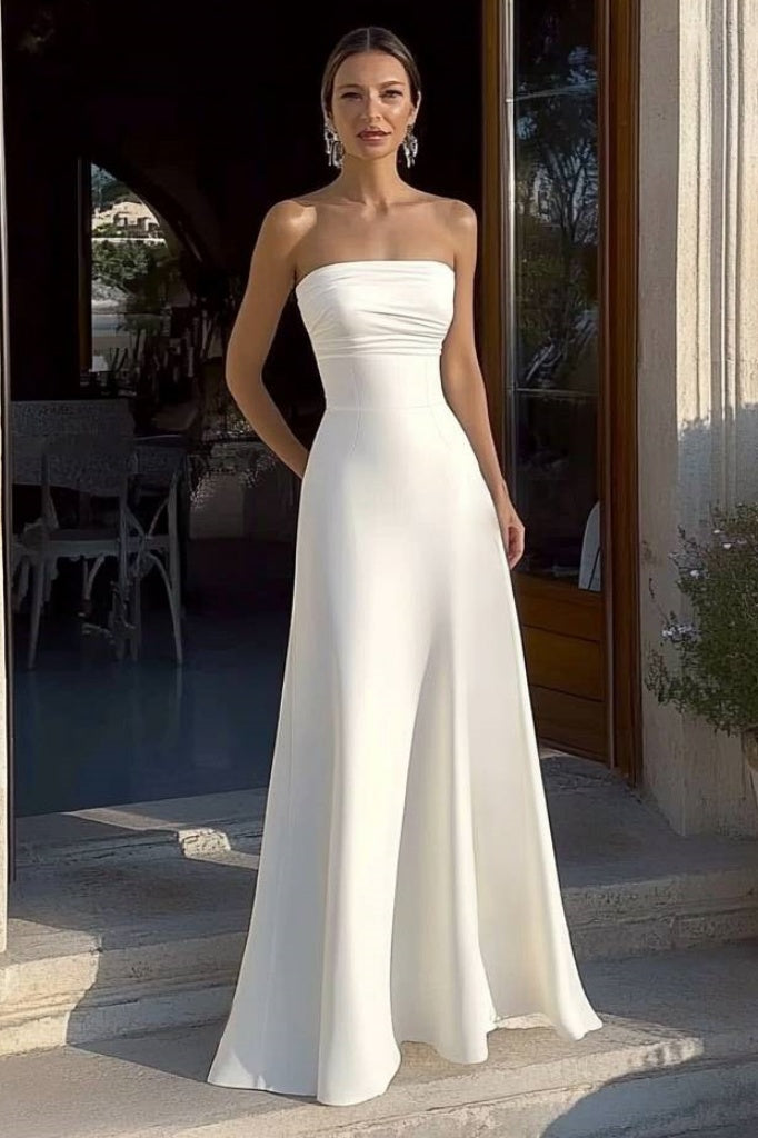 Formal Dress White Strapless Floor-Length Dress