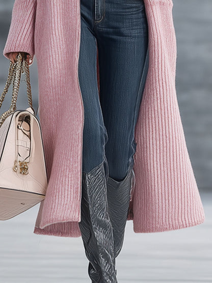Fashion Retro Pink Knitted Zipper Cardigan Coat