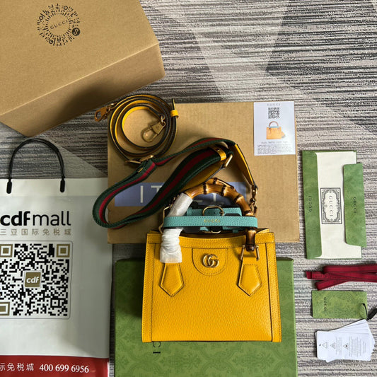 gg Diana Mini Tote Bag Yellow For Women, Women&#8217;s Bags 7.9in/20cm gg ‎702732 U3ZDT 7480