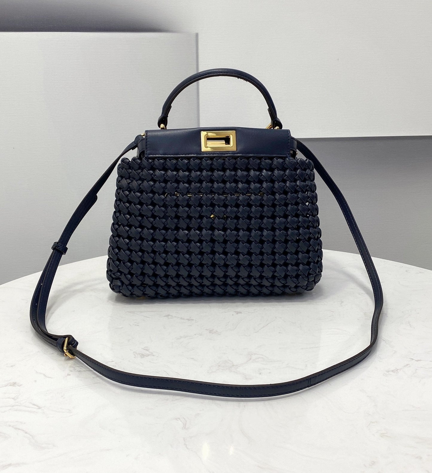 FI Peekaboo Mini Navy Blue Braided Bag For Woman 18cm/7in