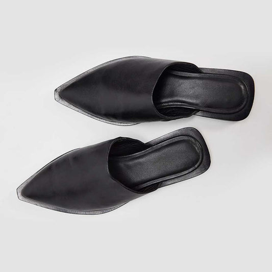 Elegant Black Closed Toe Slip On Flat Mule Shoes for Women