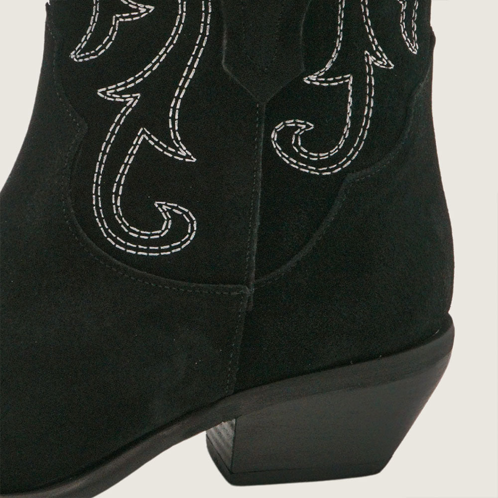 Faux Suede Chunky Heel Embroidered Black Cowgirl Boots for Women