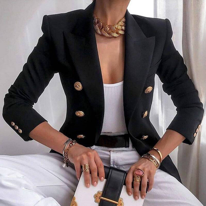 Formal Solid Double Breasted Long Sleeve Peaked Lapel Blazer