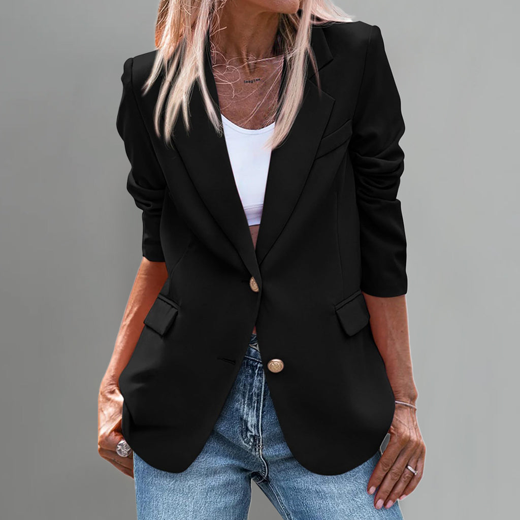 Formal Notched Lapel Two Button Long Sleeve Solid Blazer