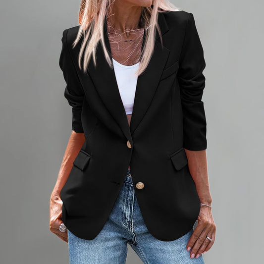 Formal Notched Lapel Two Button Long Sleeve Solid Blazer