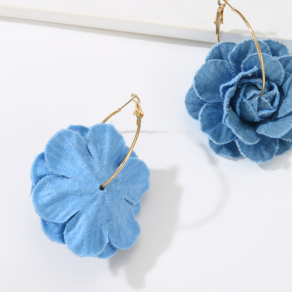 Elegant Camellia Shaped Cloth Beaded Dangle Earrings
