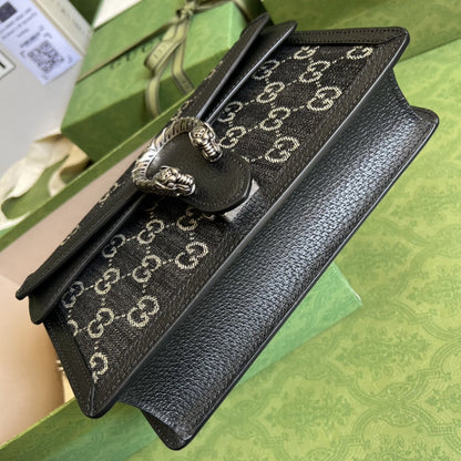 gg Dionysus Small gg Shoulder Bag Black And Ivory gg Denim Jacquard For Women 10in/25cm 499623