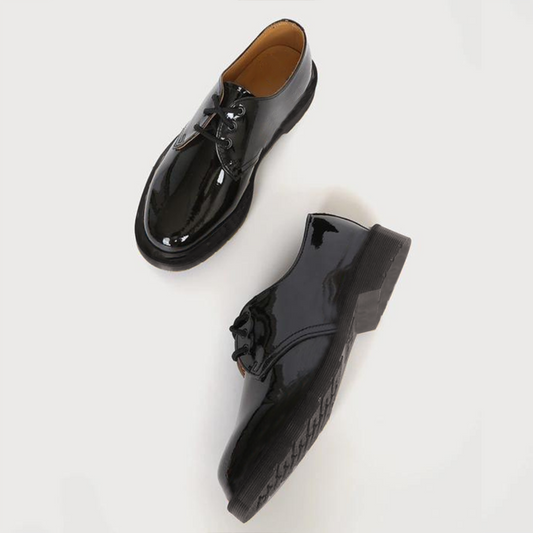 Full Black Patent Leatehr Oxford Shoes Low Chunky Minimalist Oxfords