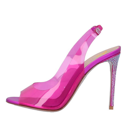 Fuchsia Open Toe Rhinestone Embellished Clear High Heels Sandals
