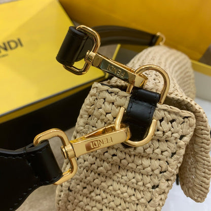 FI Baguette Woven Straw Black For Women, Handbags, Shoulder And Crossbody Bags 10.2in/26cm FF