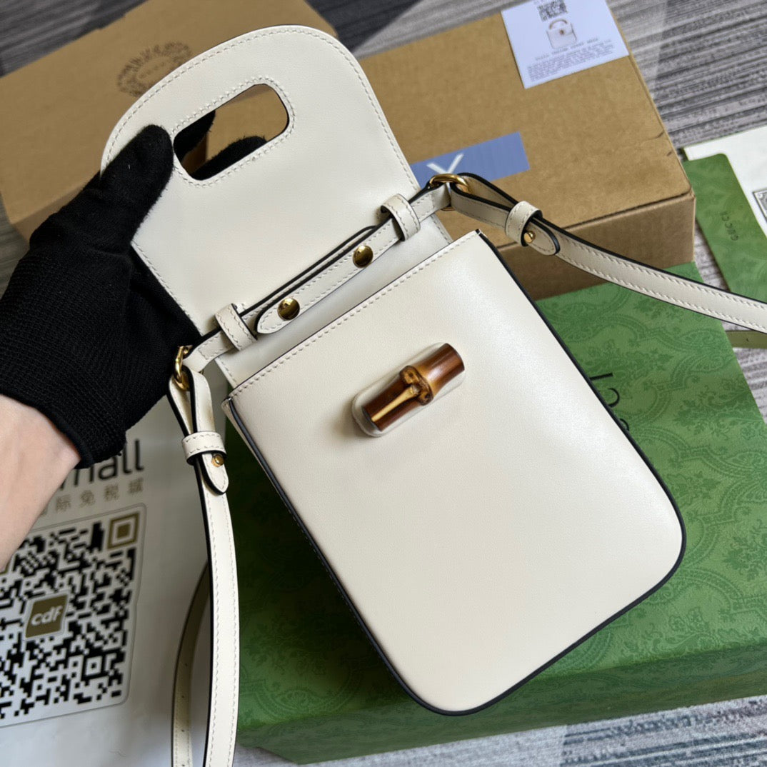 gg Bamboo Mini Handbag White For Women, Women&#8217;s Bags 6.2in/16cm gg 702106 UZY0T 9022