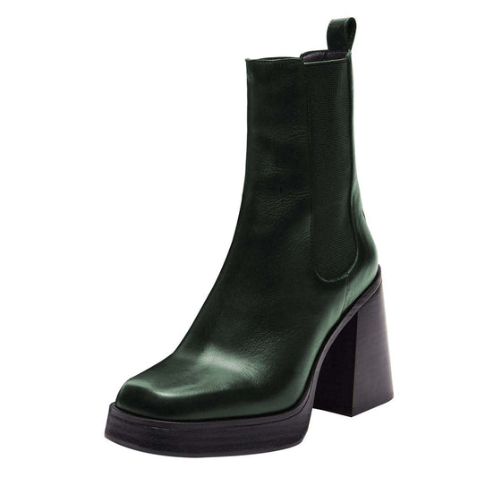 Dark Green Square Toe Chunky Heel Platform Chelsea Boots for Women