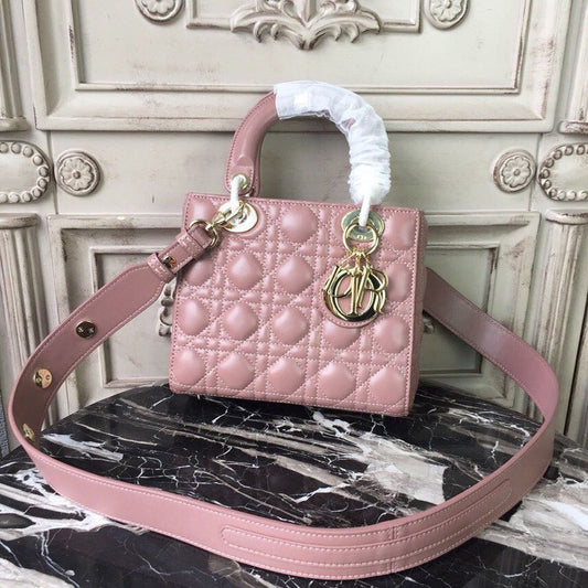 DI Medium Lady Bag Gold Toned Hardware Dusty Pink For Women 20cm/8in CD