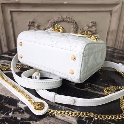 DI Mini Lady Bag Gold Toned Hardware White For Women 18cm/7in CD