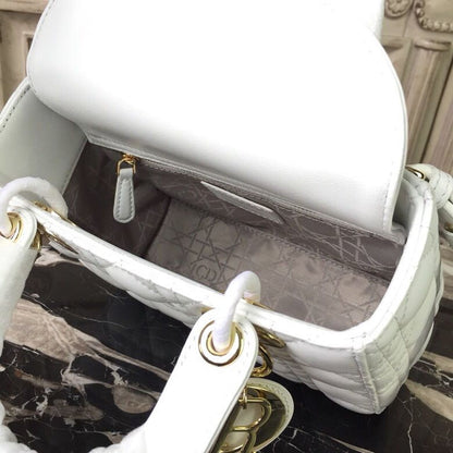 DI Small Lady Bag Gold Toned Hardware White For Women 20cm/8in CD M0538OCAL_M030