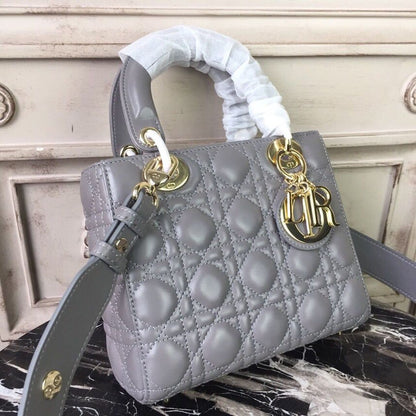 DI Small Lady Bag Gold Toned Hardware Grey For Women 20cm/8in CD