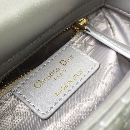 DI Mini Lady Bag Silver with Chain Gold Toned Hardware For Women 6.5in/17cm CD