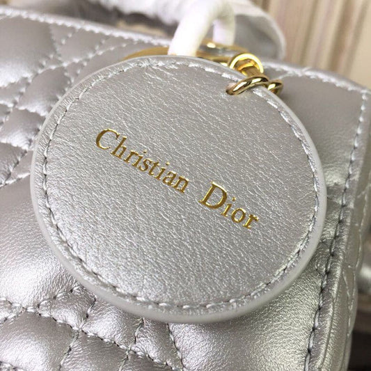 DI Small Lady Bag Gold Toned Hardware Pearl Silver White For Women 8in/20cm CD