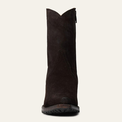 Dark Brown Snip Toe Zipper Mid Calf Cowgirl Boots with Chunky Heels