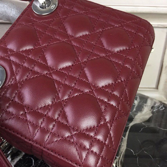 DI Mini Lady Bag with Chain Silver Hardware Burgundy For Women 6.5in/17cm CD