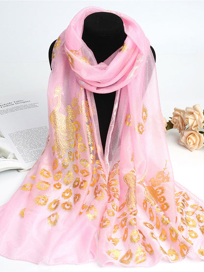 Elegant Plain Peacock Gold Stamping Lightweight Shawl