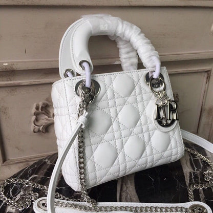 DI Mini Lady Bag White Chain Silver Hardware For Women 17cm/6.5in CD