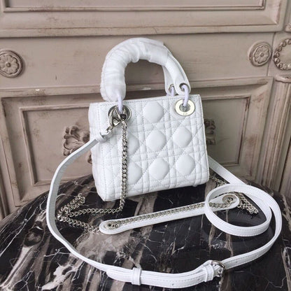 DI Mini Lady Bag White Chain Silver Hardware For Women 17cm/6.5in CD