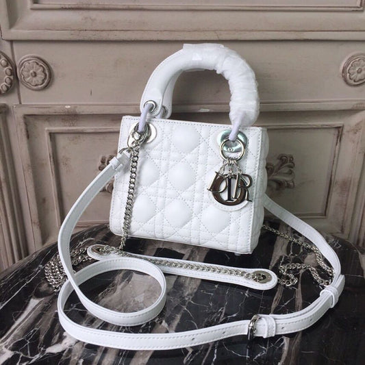 DI Mini Lady Bag White Chain Silver Hardware For Women 17cm/6.5in CD