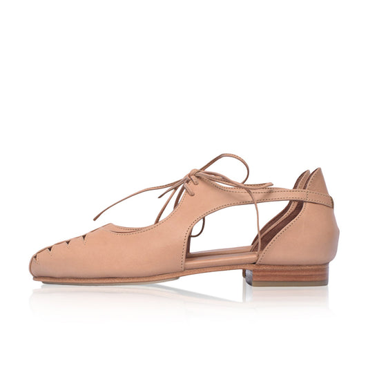 Beige Vegan Leather Closed Toe Block Heel Cut Out Pumps