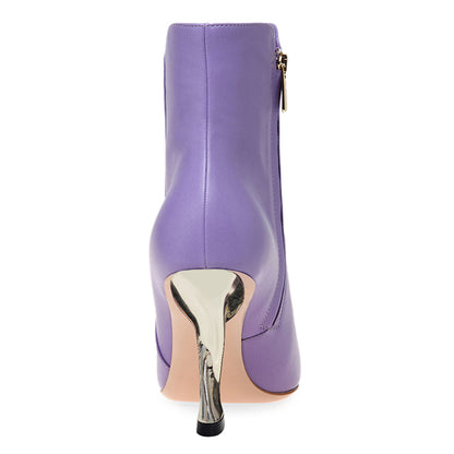 Elegant Purple Pointed Toe Decorative Heel Ankle Boots