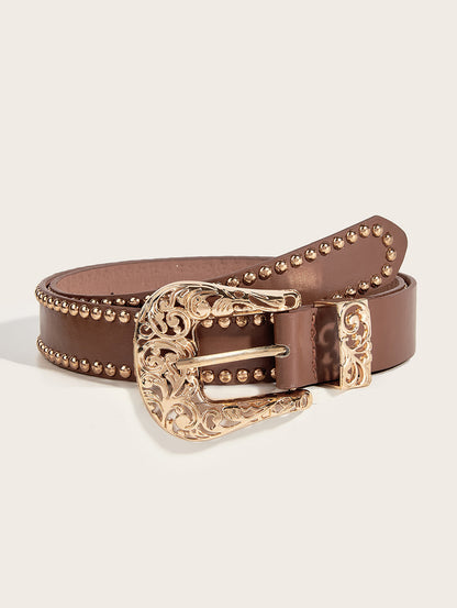 Fashion PU Leather Leopard Pattern Studded Belt
