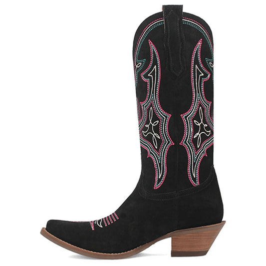 Embroidered Snip Toe Mid-Calf Wide Calf Cowgirl Boots in Black