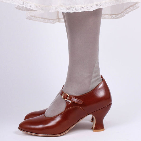 Elegant Faux Leather Brown Round Toe Heeled Mary Janes with Buckle